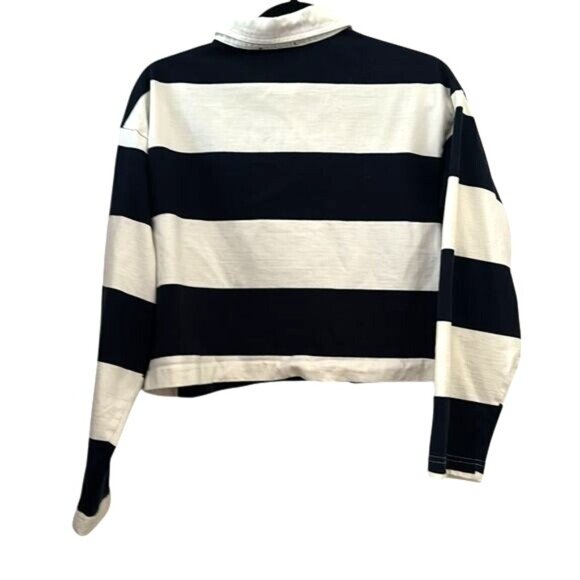 Forever 21 Navy & White Striped Crop Polo Shirt Womens L - Picture 5 of 6